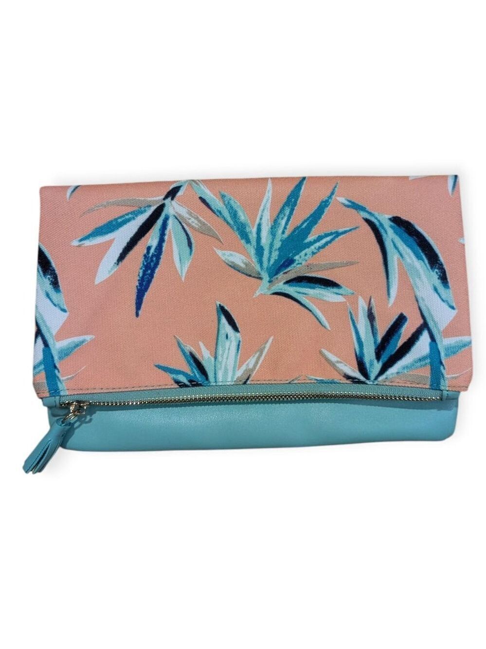 Rachel Pally Floral Clutch Teal Pink Reversible Foldover